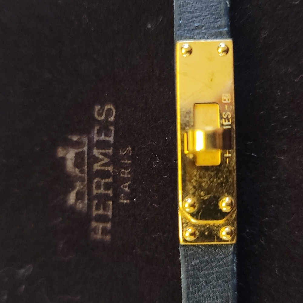 Rare! Hermes Chamonix Kelly Bracelet S Gold Black Leather Velvet Pouch - Picture 5 of 12